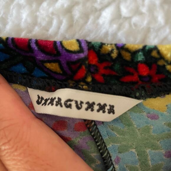 Vintage Ymaginer Patchwork Red Velvet Leggings Made in France 90s Trippy Print - Picture 2 of 12